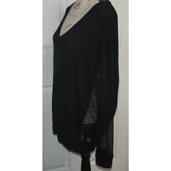 Line Knitwear Women's Sheer Insets V-Neck Sweater in Black Caviar Large $120 - Picture 3 of 6